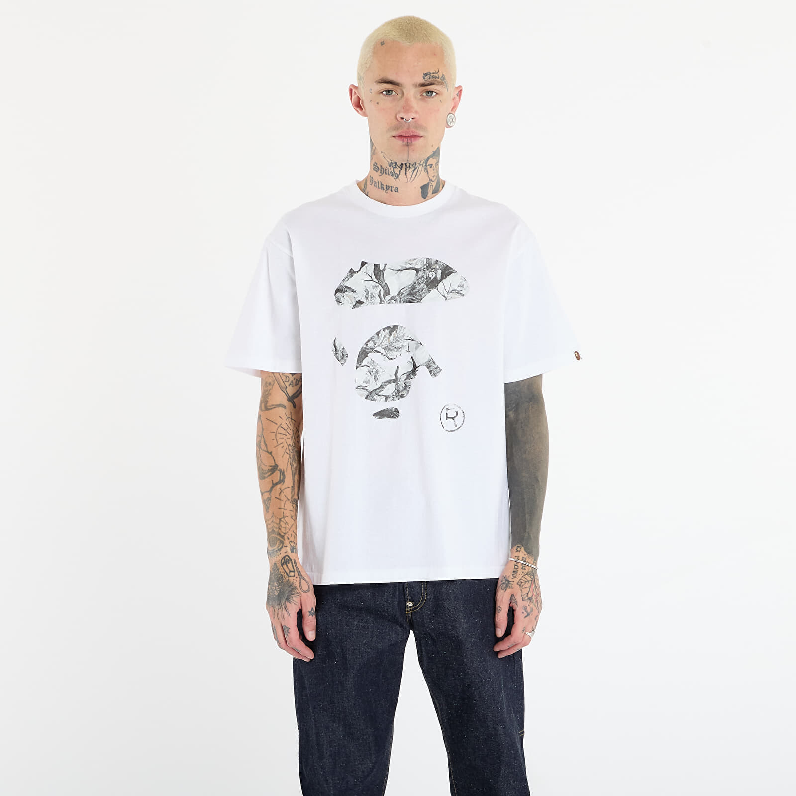 Tričko A BATHING APE Tree Edge Camo Ape Face Tee UNISEX White L