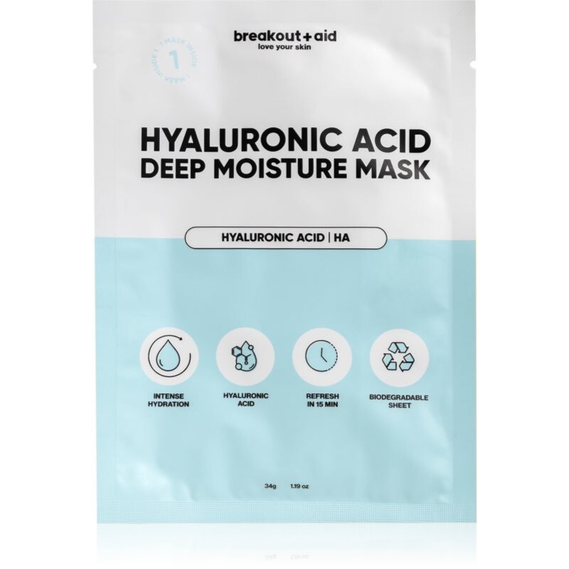 breakout + aid Hyaluronic Acid Deep Moisture Mask hydratačná plátienková maska s kyselinou hyalurónovou 34 g