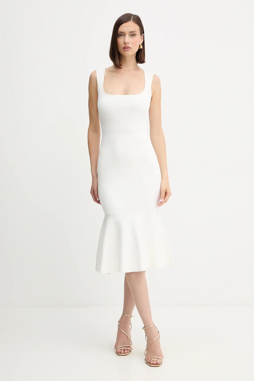 Šaty Herve Leger Camille biela farba, midi, áčkový strih, DSP8535748