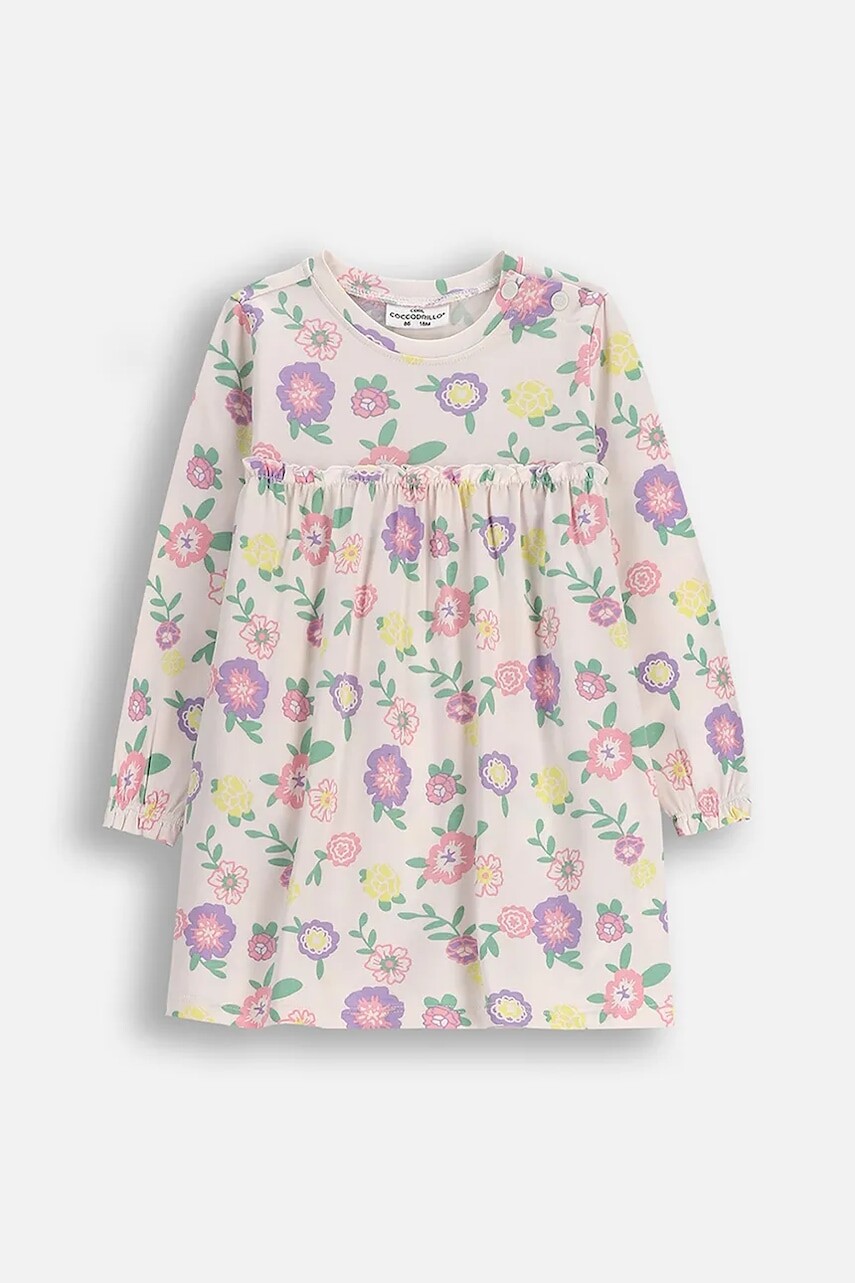 Bavlnené šaty pre bábätká Coccodrillo béžová farba, mini, áčkový strih, HAPPY PUPPY GIRL NEWBORN