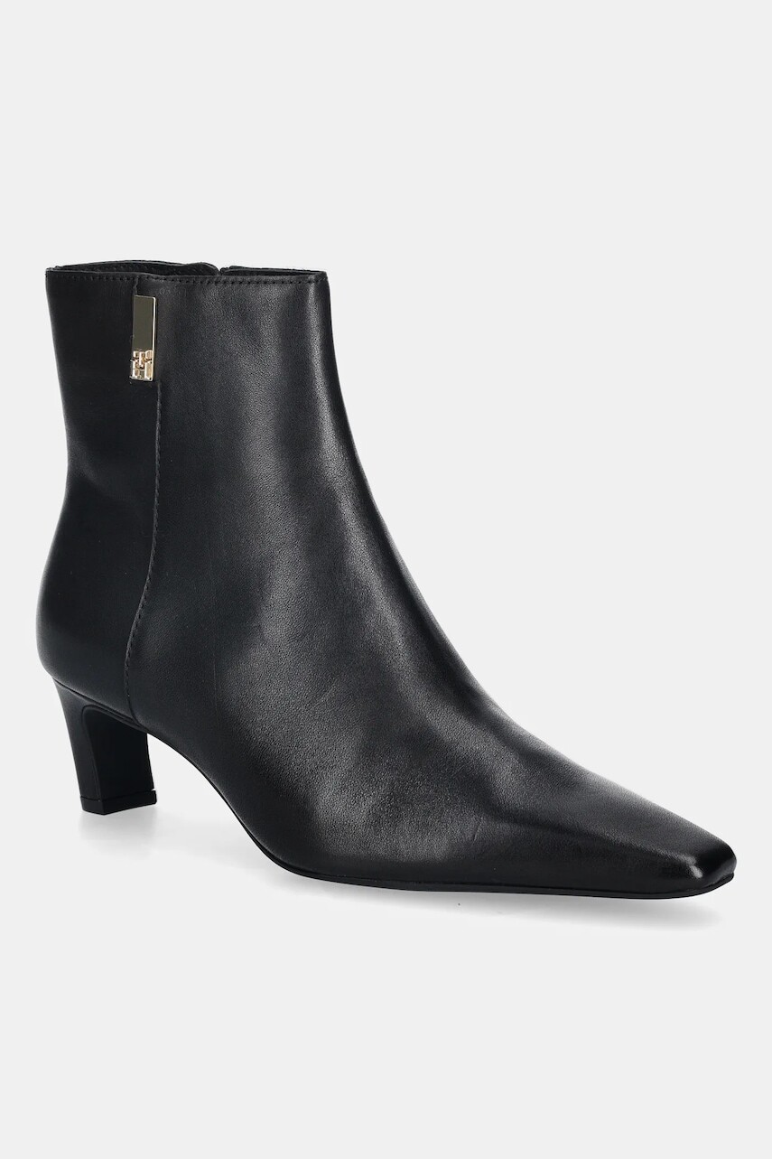 Kožené členkové topánky Tommy Hilfiger SQUARE TOE KITTEN BOOTIE čierna farba, na podpätku, FW0FW08768