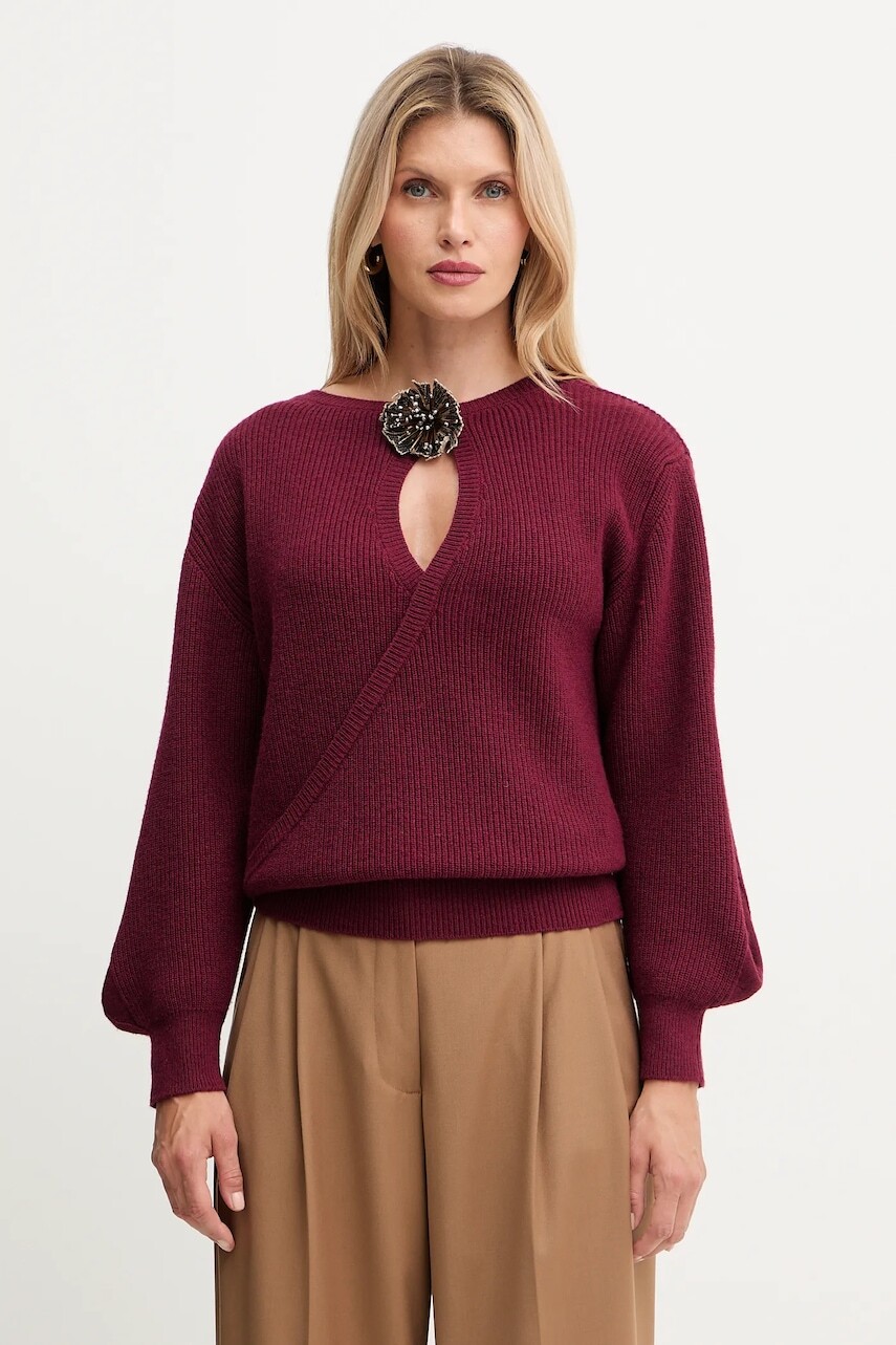 Sveter s prímesou vlny Simona Corsellini bordová farba, ľahké, A25CPMGG0401