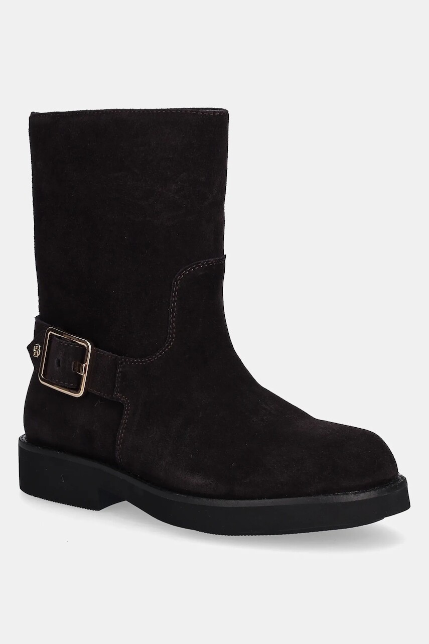 Semišové topánky BOSS Eleri hnedá farba, na plochom podpätku, 50552755