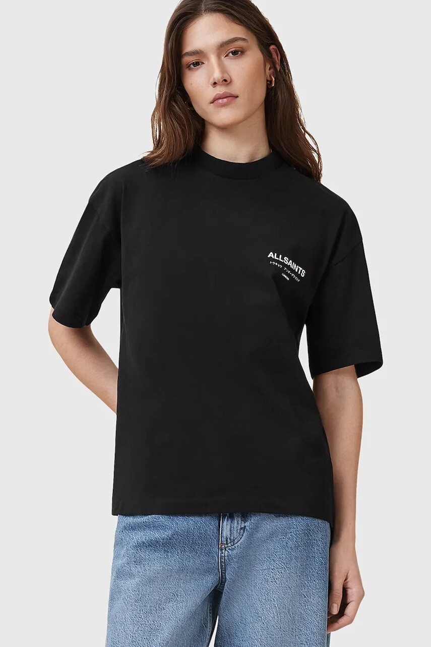 Bavlnené tričko AllSaints dámske, čierna farba, W202JC