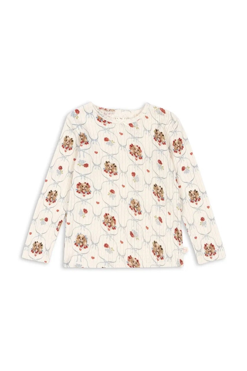 Detská bavlnená košeľa s dlhým rukávom Konges Sløjd MINNIE BLOUSE GOTS béžová farba, s potlačou, KS103915