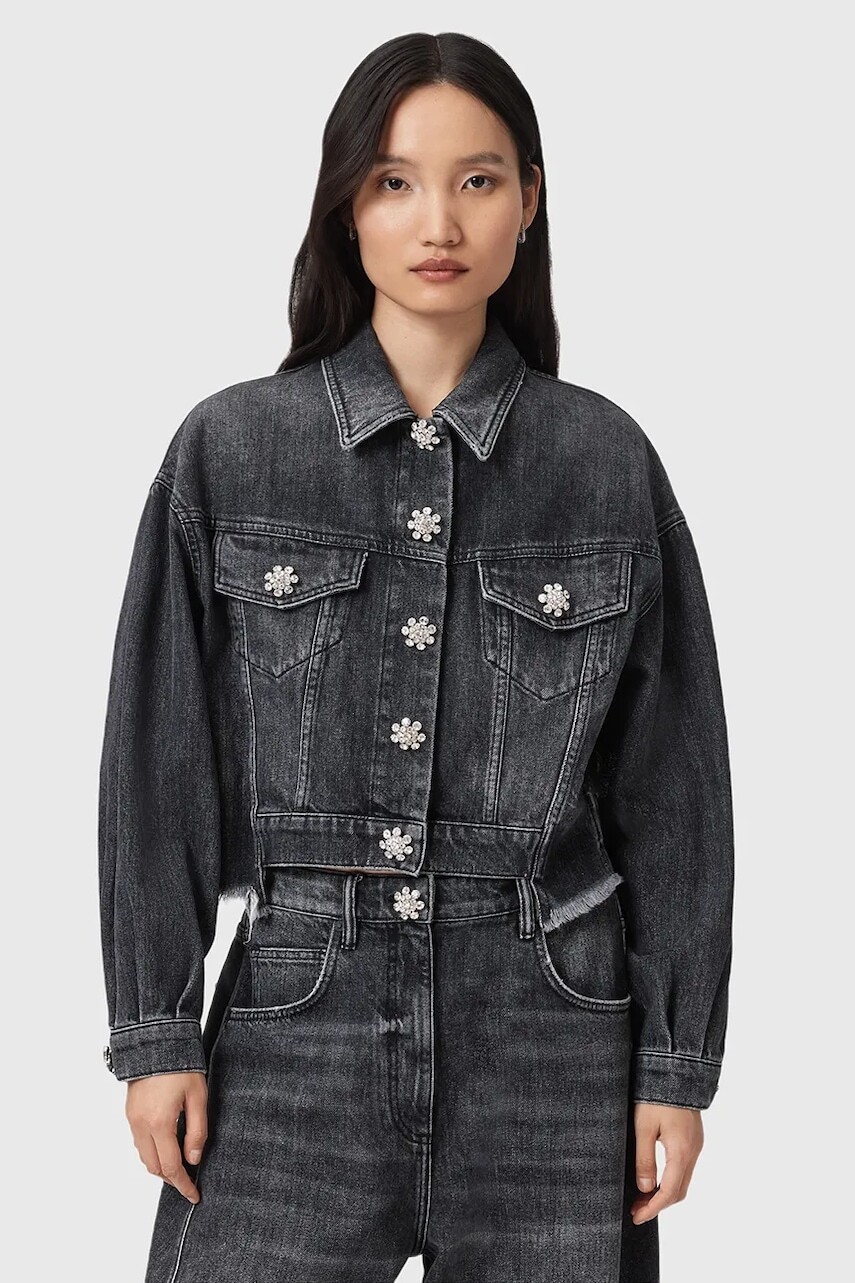 Rifľová bunda AllSaints BETH čierna farba, prechodná, W033OD