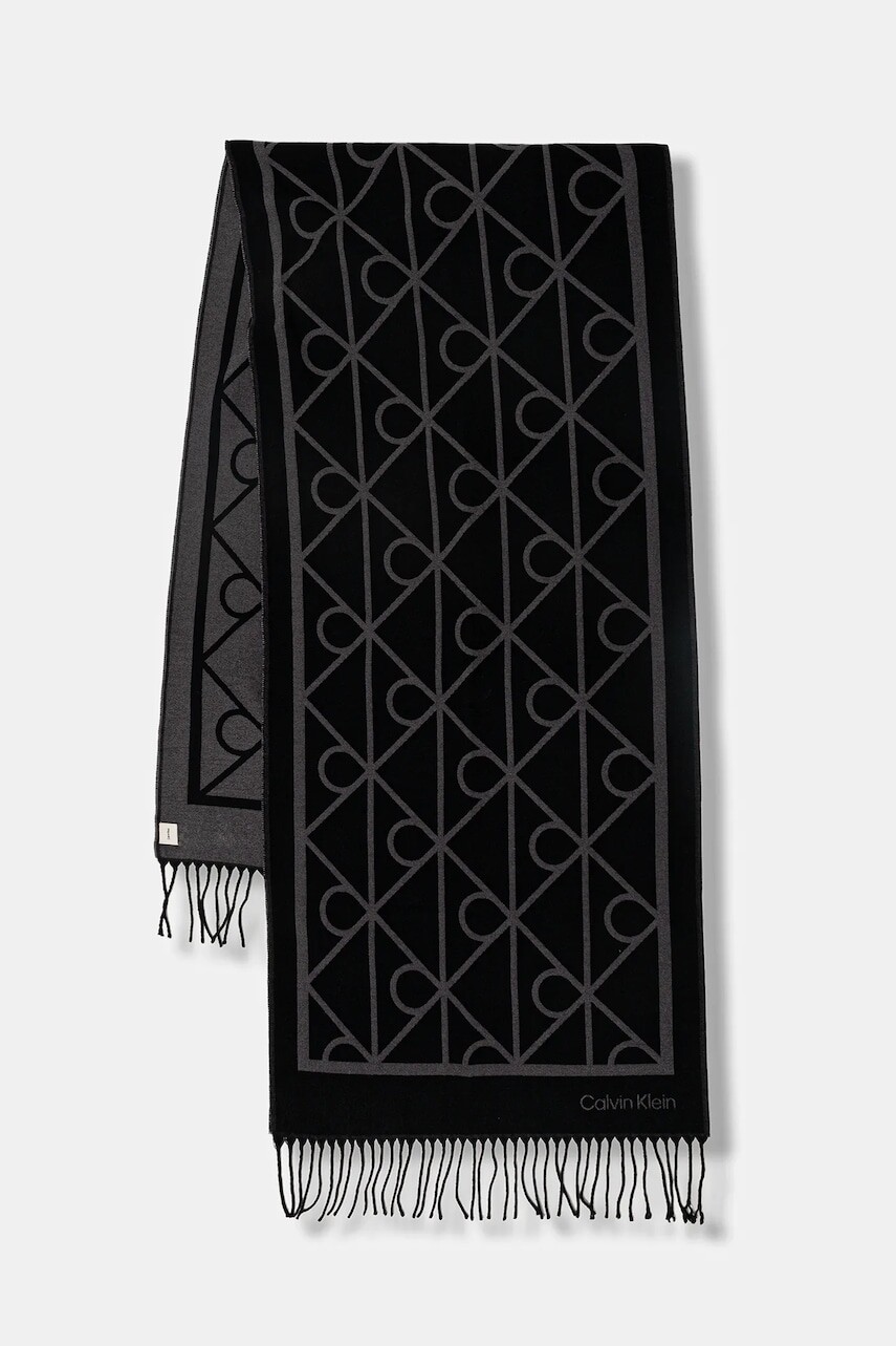Šál Calvin Klein čierna farba, vzorovaná, LV04D8061G