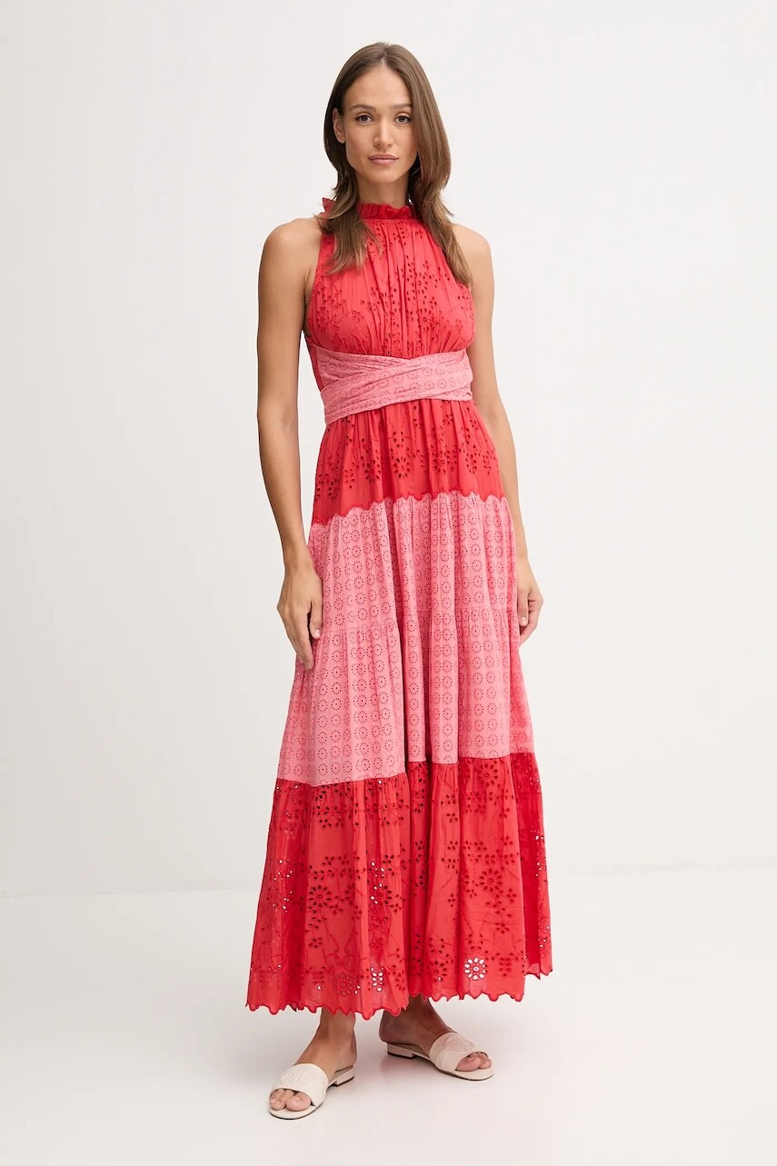 Bavlnené šaty Pedro del Hierro červená farba, maxi, áčkový strih, 3819838