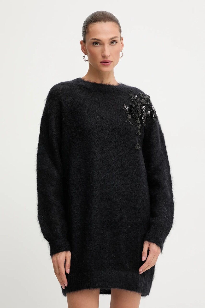 Šaty s prímesou vlny Blugirl Blumarine čierna farba, mini, oversize, RF5151.MS037