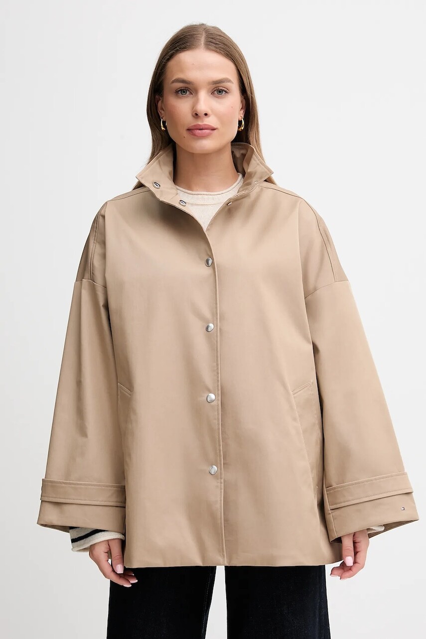 Bunda Tommy Hilfiger zelená farba, prechodná, oversize, WW0WW45715