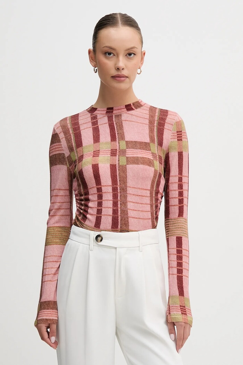 Vlnený sveter Barbour x Farm Rio ružová farba, ľahký, s polorolákom, LKN1716