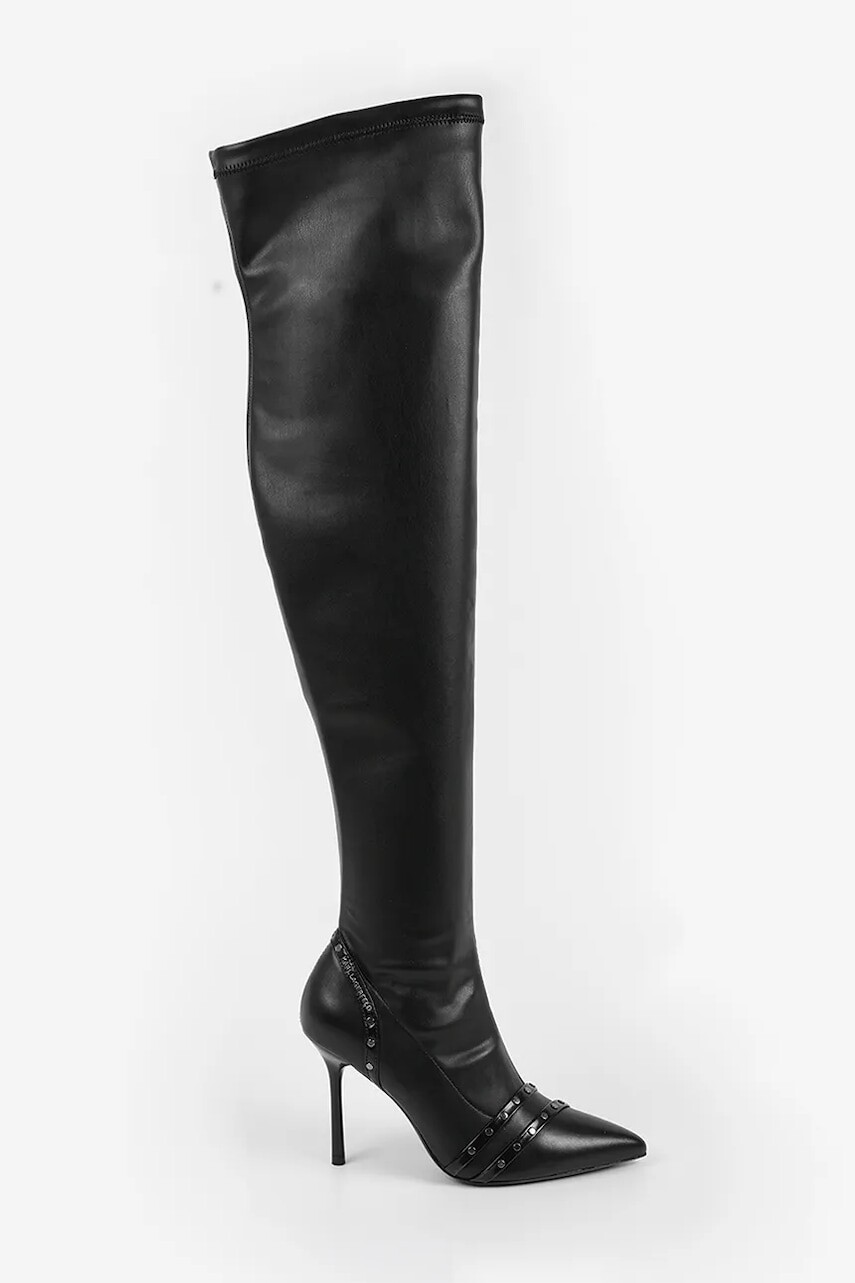 Vysoké čižmy Karl Lagerfeld SARABANDE čierna farba, na vysokom podpätku, KL30987