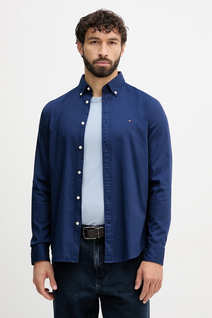 Košeľa Tommy Hilfiger tmavomodrá farba, slim, s golierom button-down, MW0MW40458