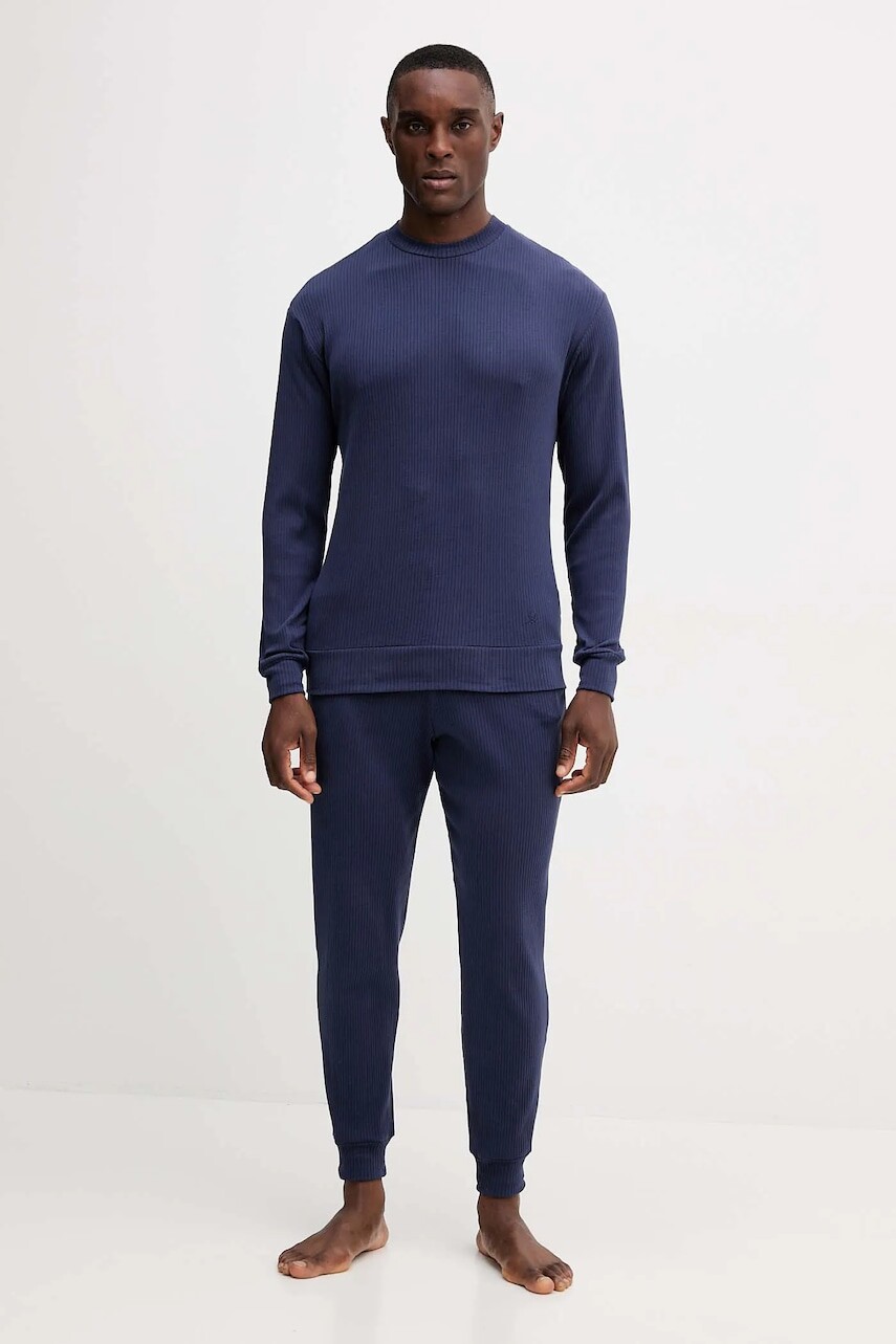 Pyžamo United Colors of Benetton pánske, tmavomodrá farba, melanžové, 3PCF4P02X