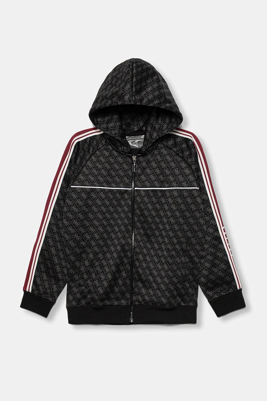 Detská mikina Guess čierna farba, s kapucňou, vzorovaná, L5BQ26 K2042