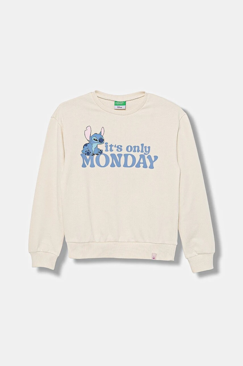 Detská bavlnená mikina United Colors of Benetton béžová farba, vzorovaná, 3UNIC10Q6