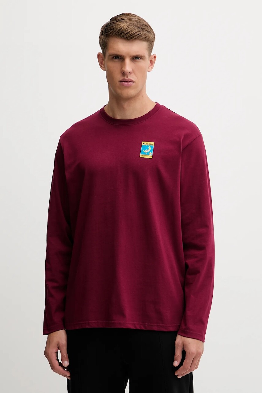 Bavlnené tričko s dlhým rukávom LA Sportiva Moon Climb bordová farba, s nášivkou, ZACL009