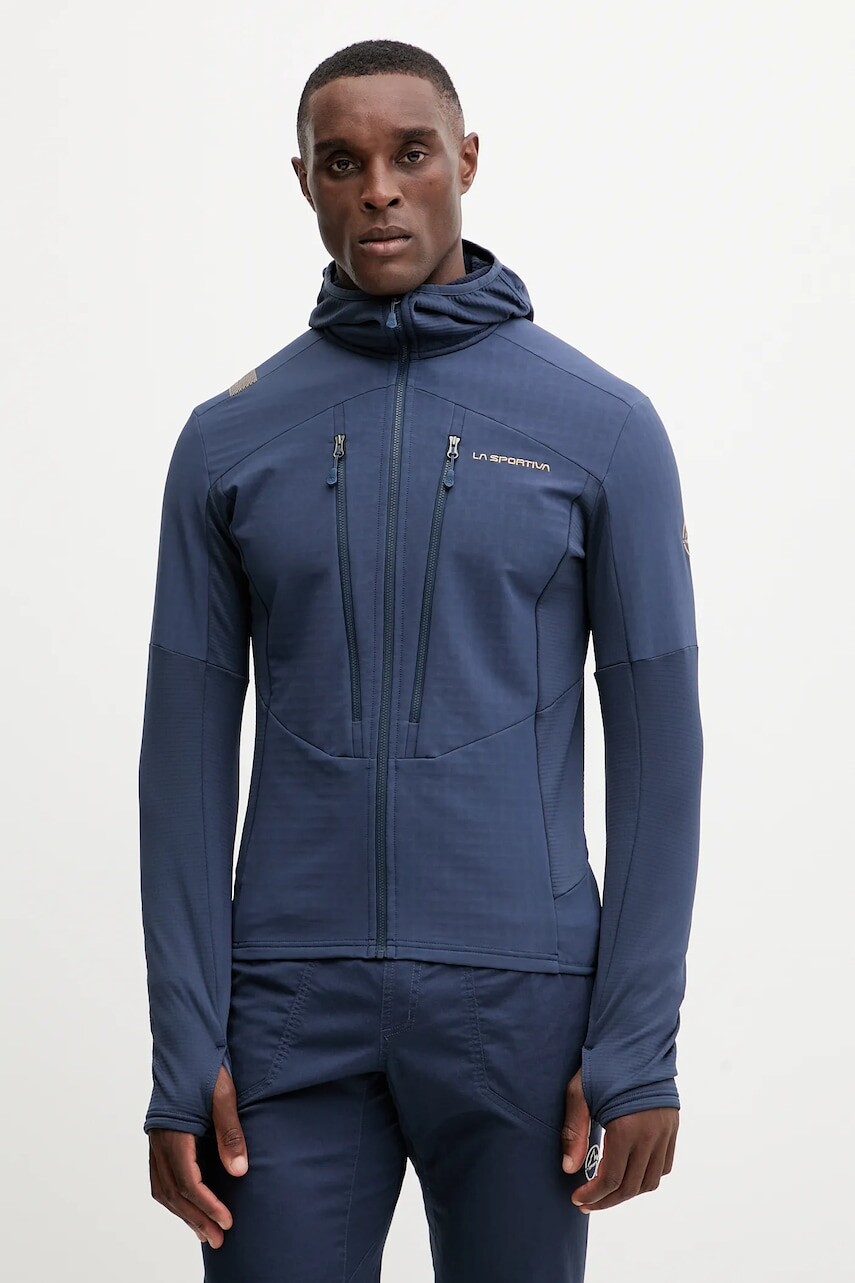 Športová mikina LA Sportiva Session Tech tmavomodrá farba, s kapucňou, vzorovaná, ZASF035