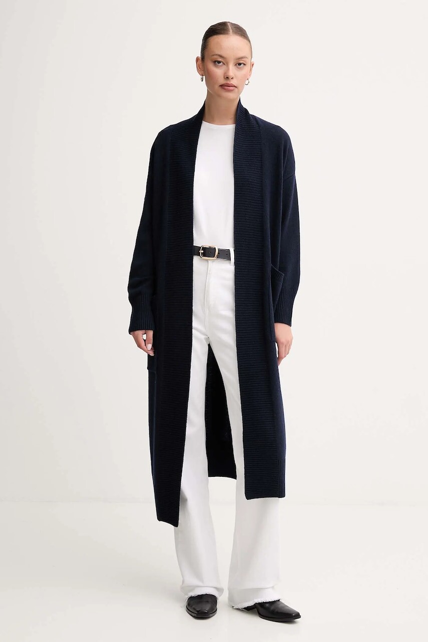 Kardigan s prímesou vlny Barbour LUNA tmavomodrá farba, ľahký, LKN1661