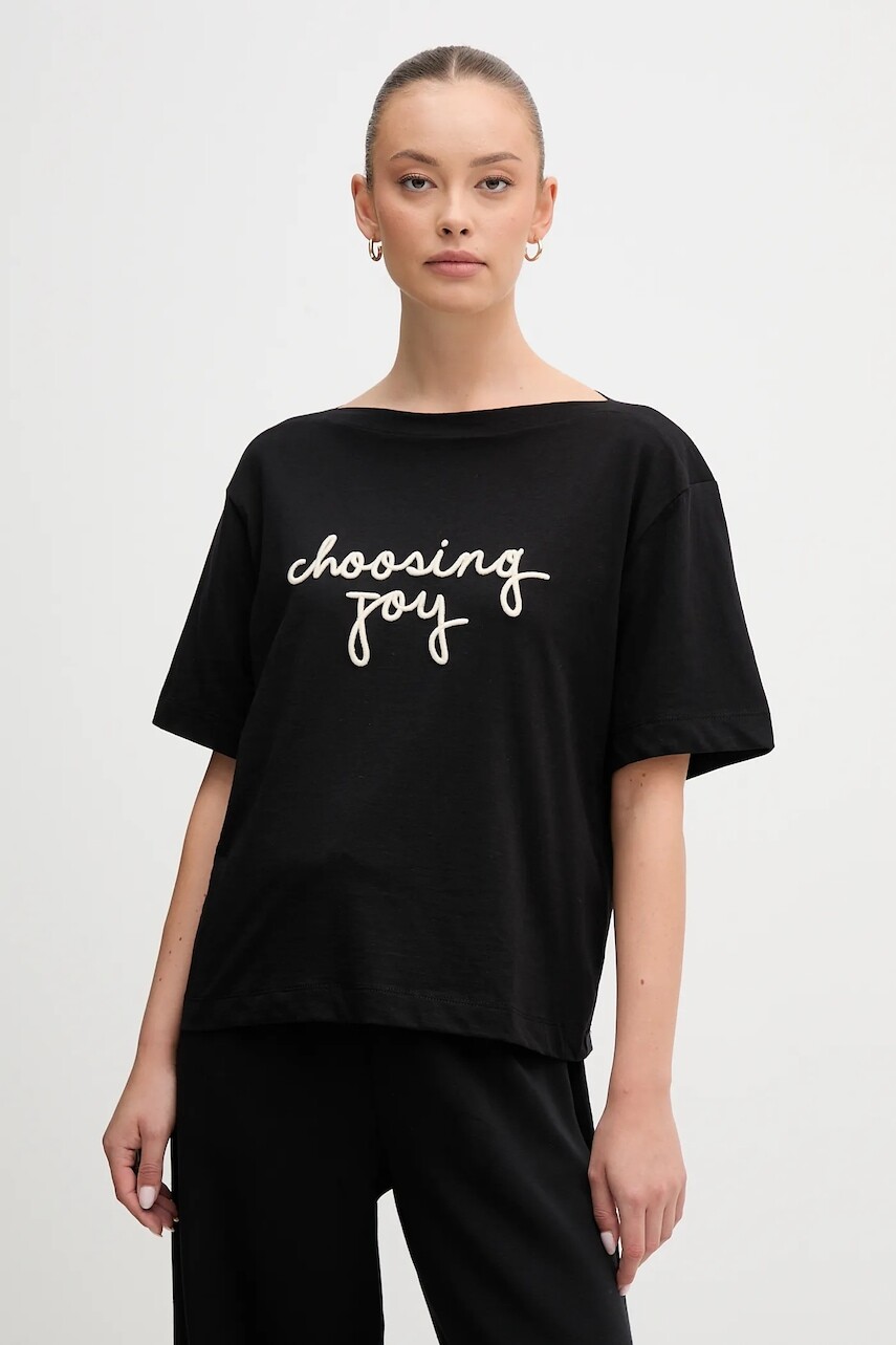 Bavlnené tričko United Colors of Benetton dámske, čierna farba, 35P5D10AV