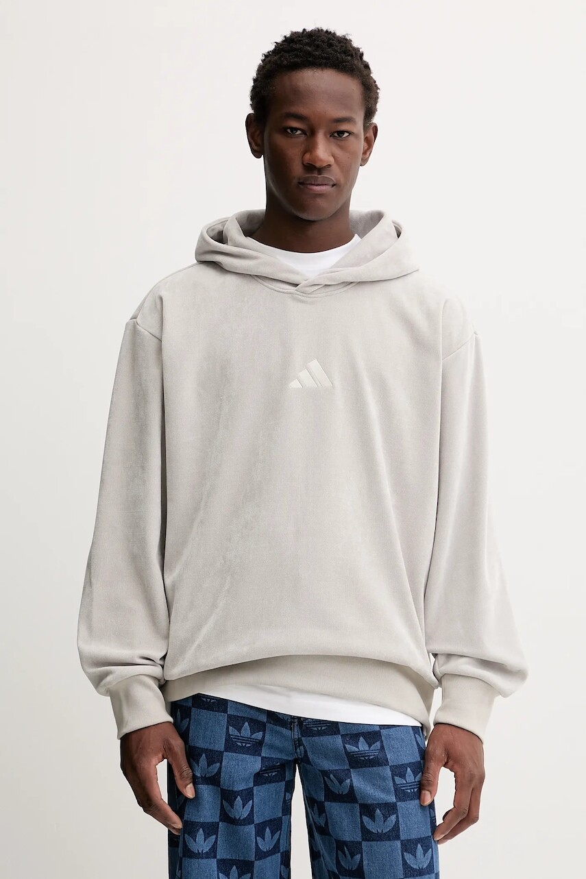Mikina adidas All Szn Luxe béžová farba, s kapucňou, s nášivkou, KC5884