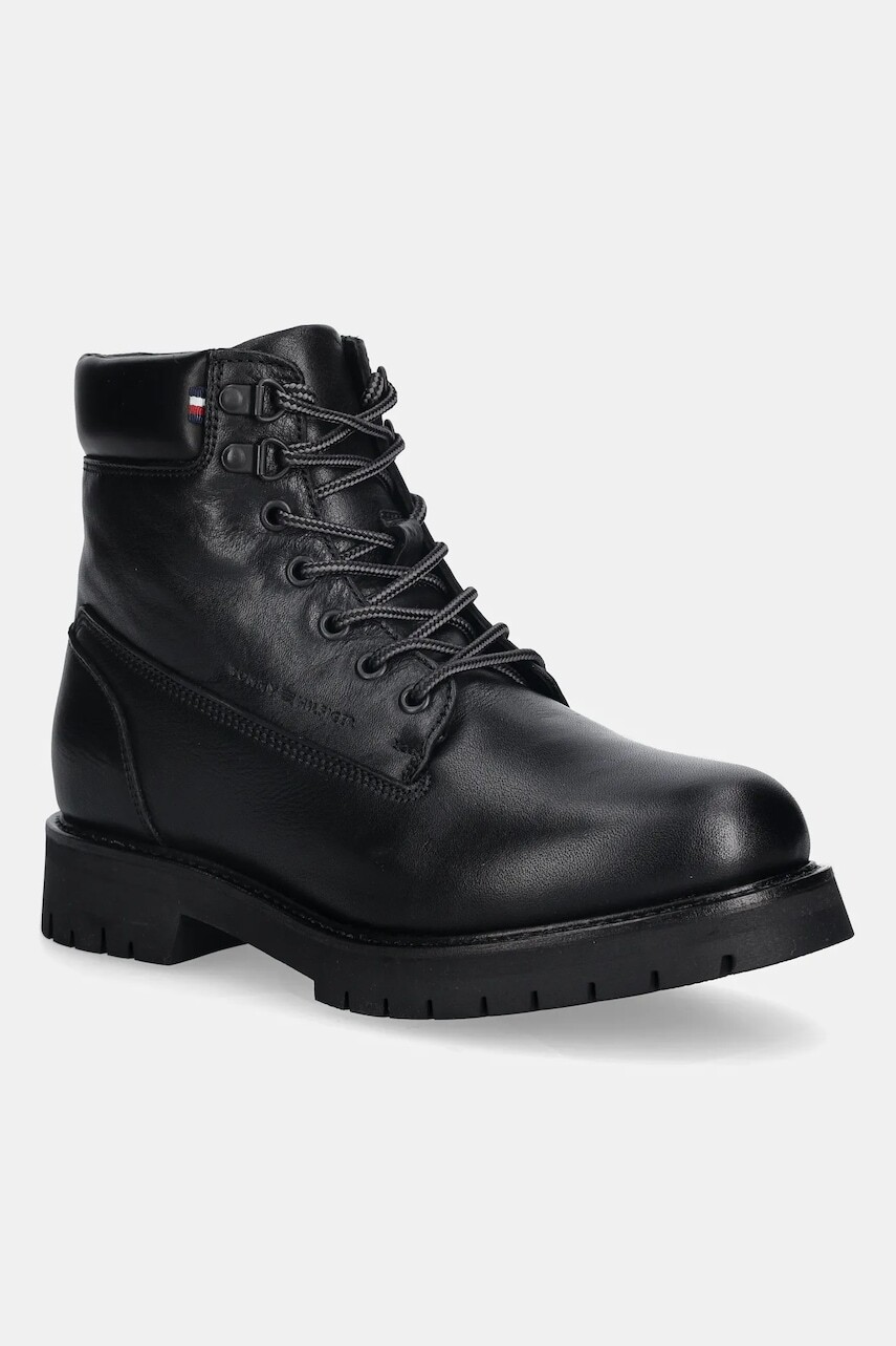 Kožené členkové topánky Tommy Hilfiger FLEX TH OUTDOOR RS LTH BOOT čierna farba, FM0FM05600