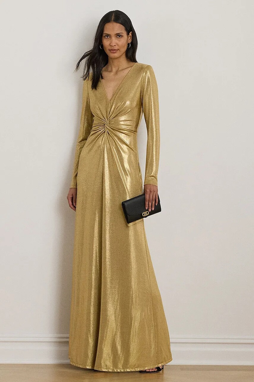Šaty Lauren Ralph Lauren zlatá farba, maxi, áčkový strih, 253979967