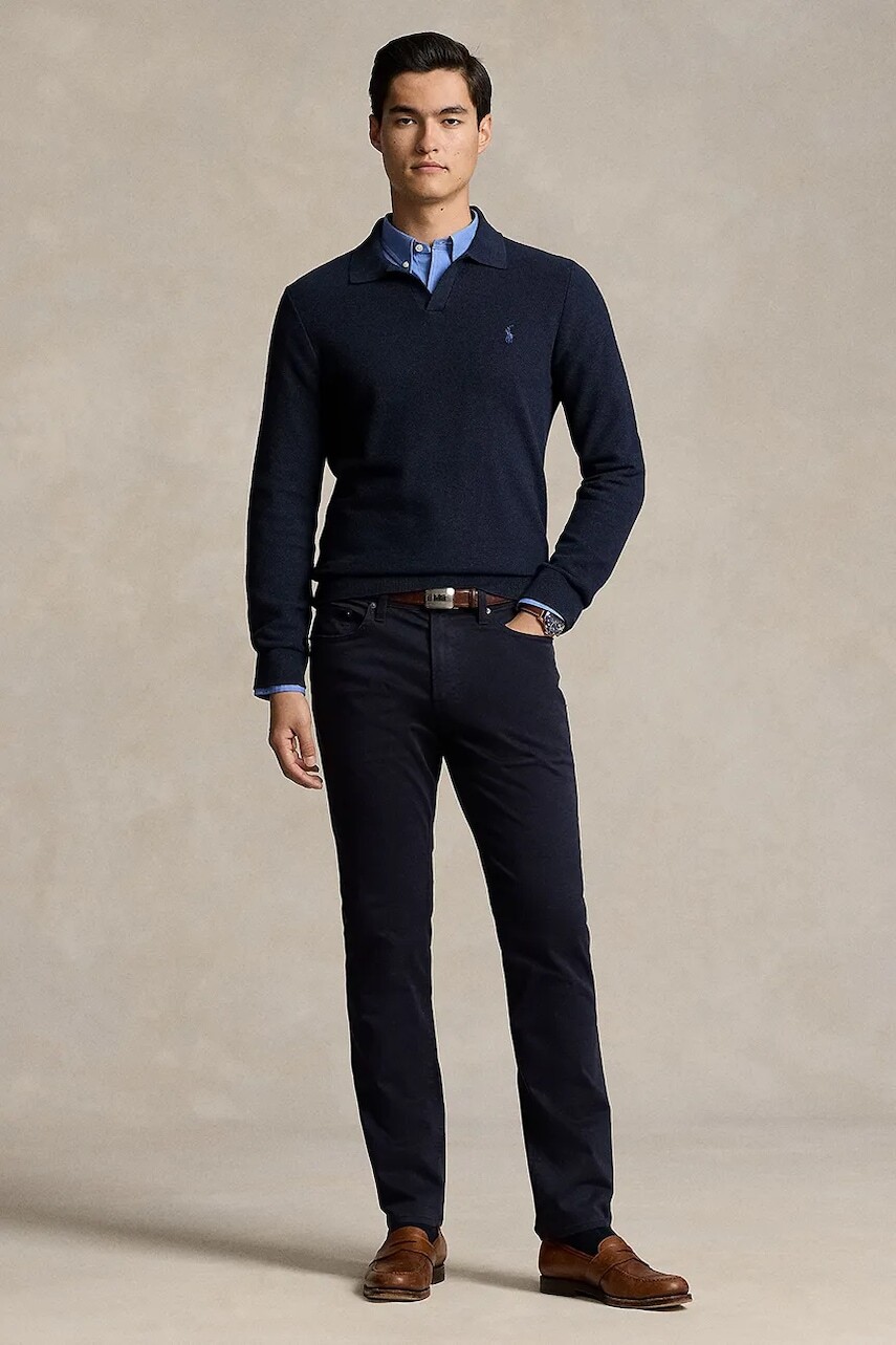 Nohavice Polo Ralph Lauren tmavomodrá farba, rovný strih, 710951323