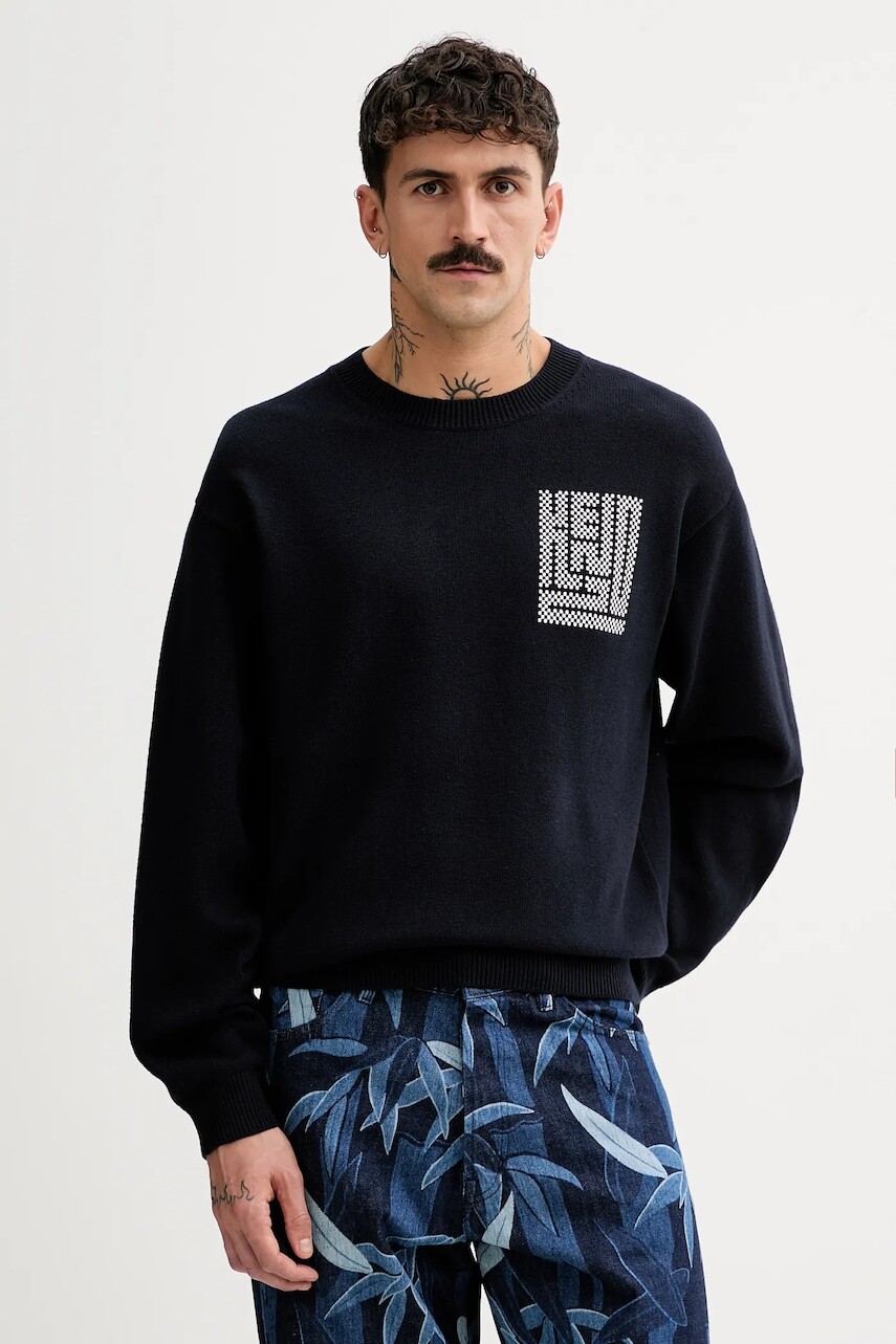 Vlnený sveter Kenzo Kamon pánsky, tmavomodrá farba, FF55PU7283BA.79