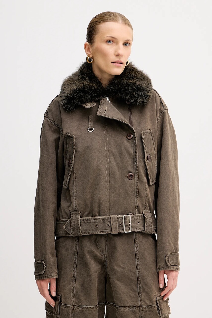 Bunda Kenzo Dyed Canvas Comber dámska, hnedá farba, prechodná, FE62OU2129GK.92