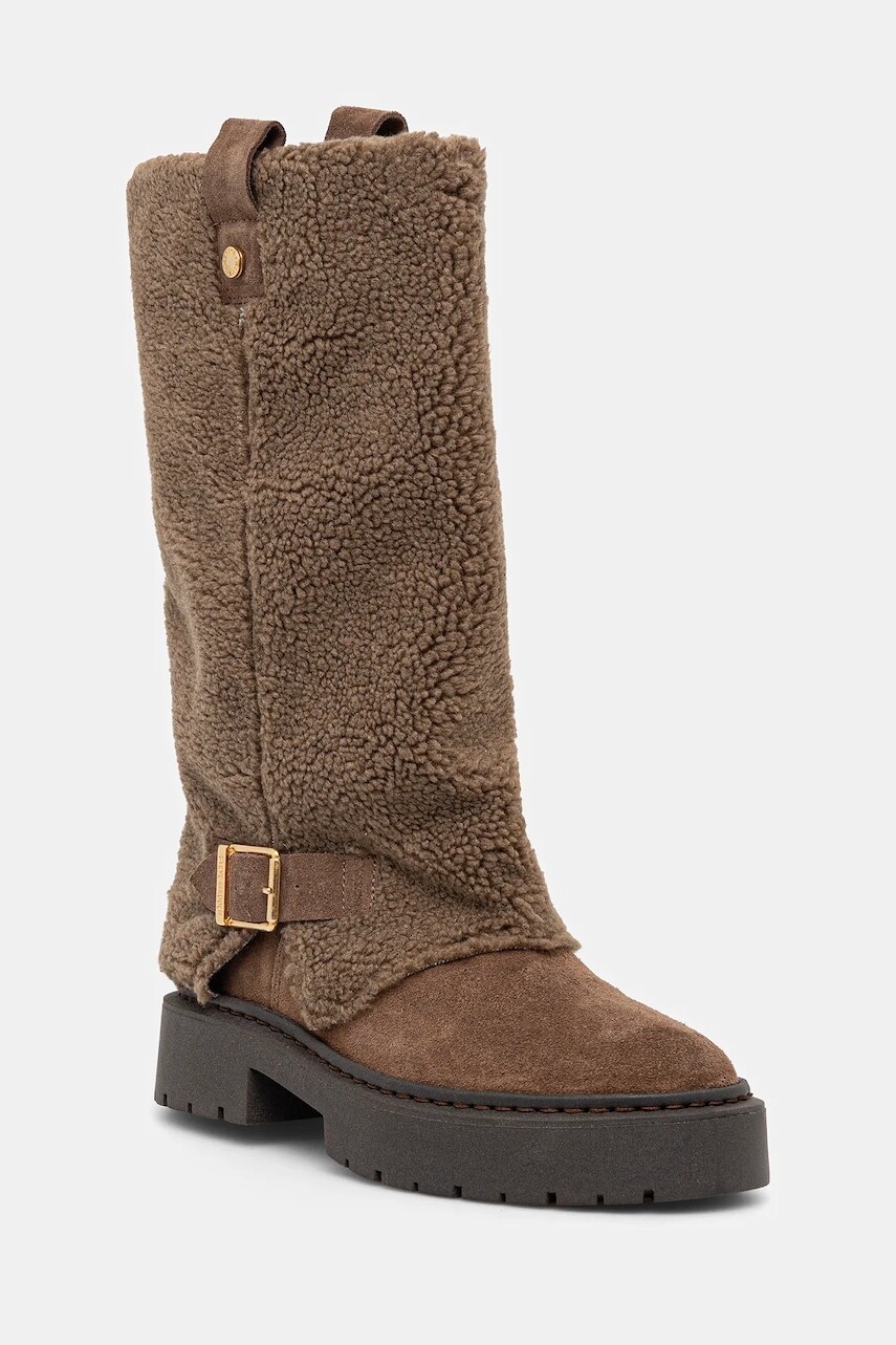 Vysoké čižmy Steve Madden Godiva béžová farba, na plochom podpätku, 11003413