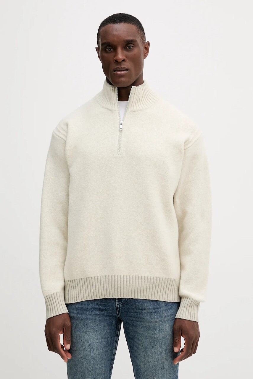 Sveter BOSS Orange béžová farba, ľahké, s polorolákom, 50548669