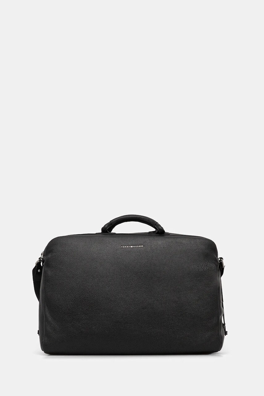 Kožená taška Tommy Hilfiger čierna farba, AM0AM13652