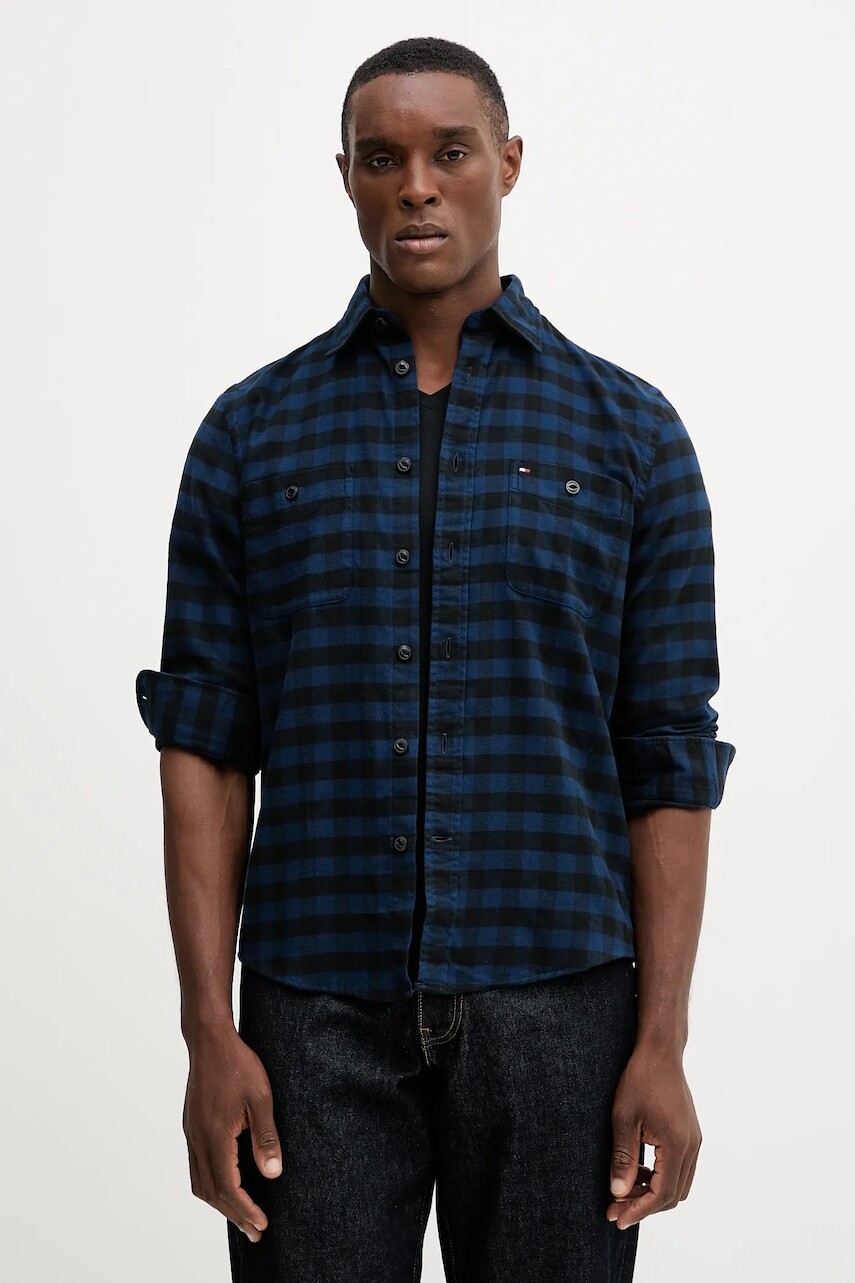 Bavlnená košeľa Tommy Hilfiger tmavomodrá farba, regular, s klasickým golierom, MW0MW41496