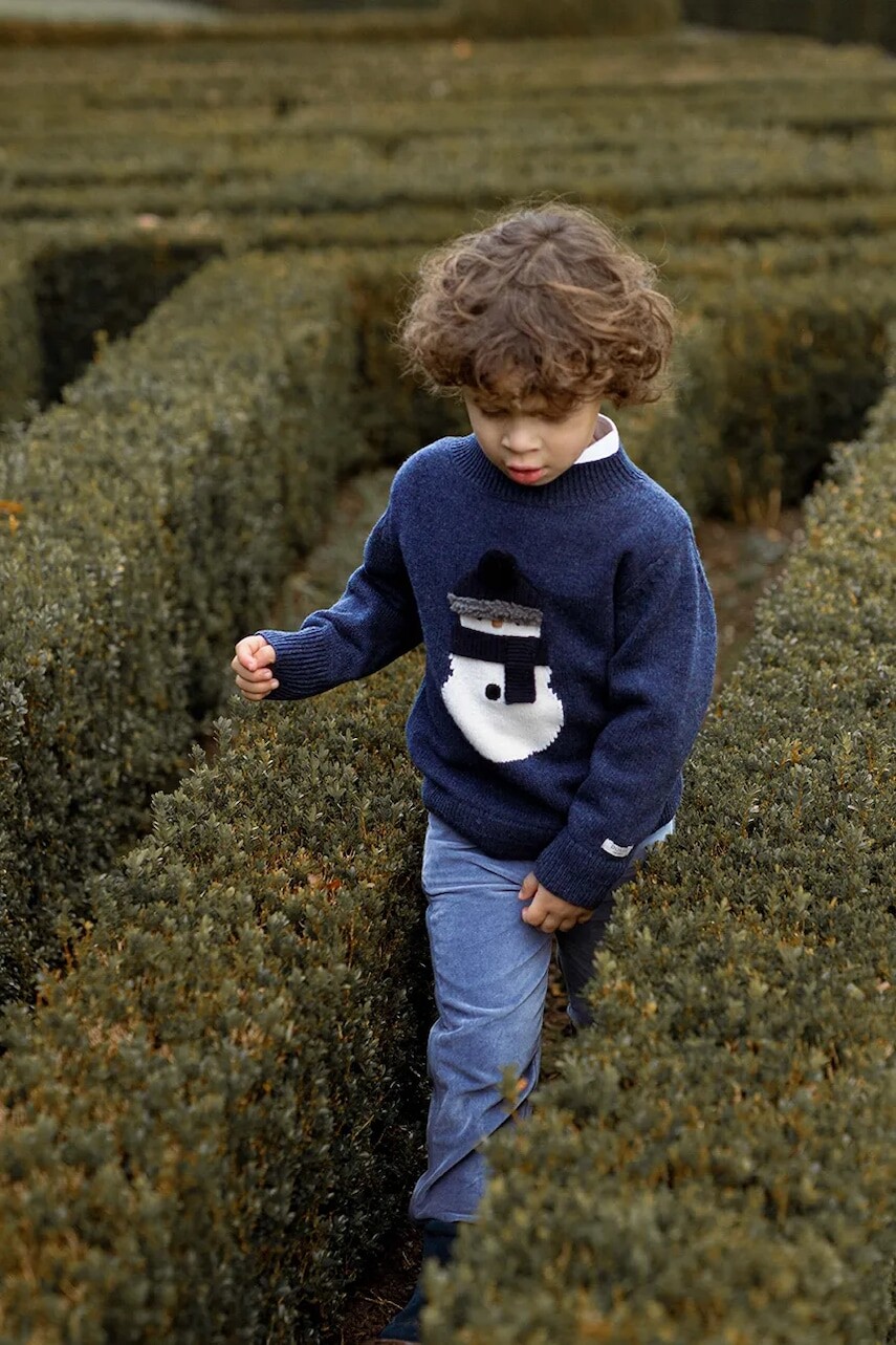 Vlnený detský svetrík Donsje Denn Merino Wool Sweater Snowman tmavomodrá farba, 4083507