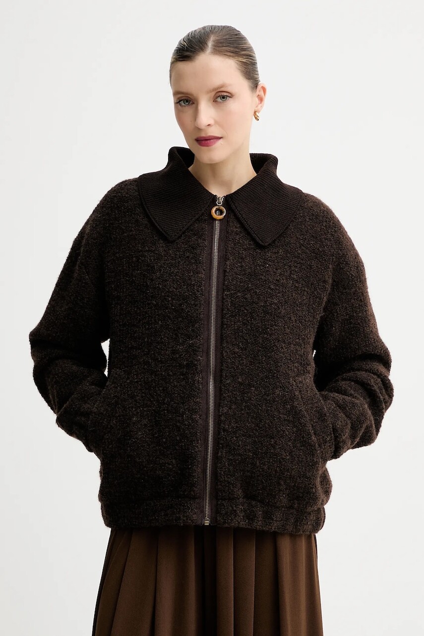 Bunda s prímesou vlny Sessun hnedá farba, prechodná, 25112012