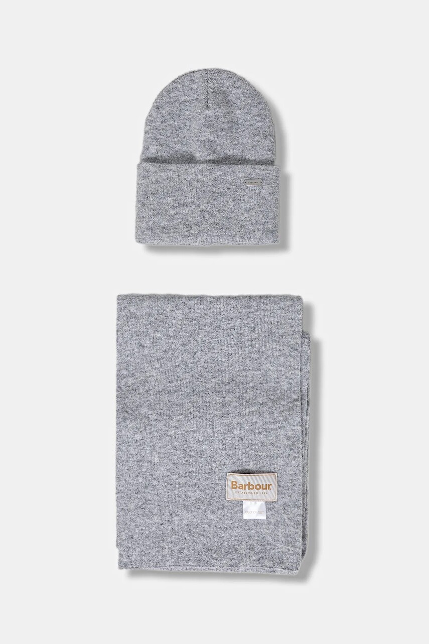 Čiapka a šál Barbour šedá farba, LGS0097