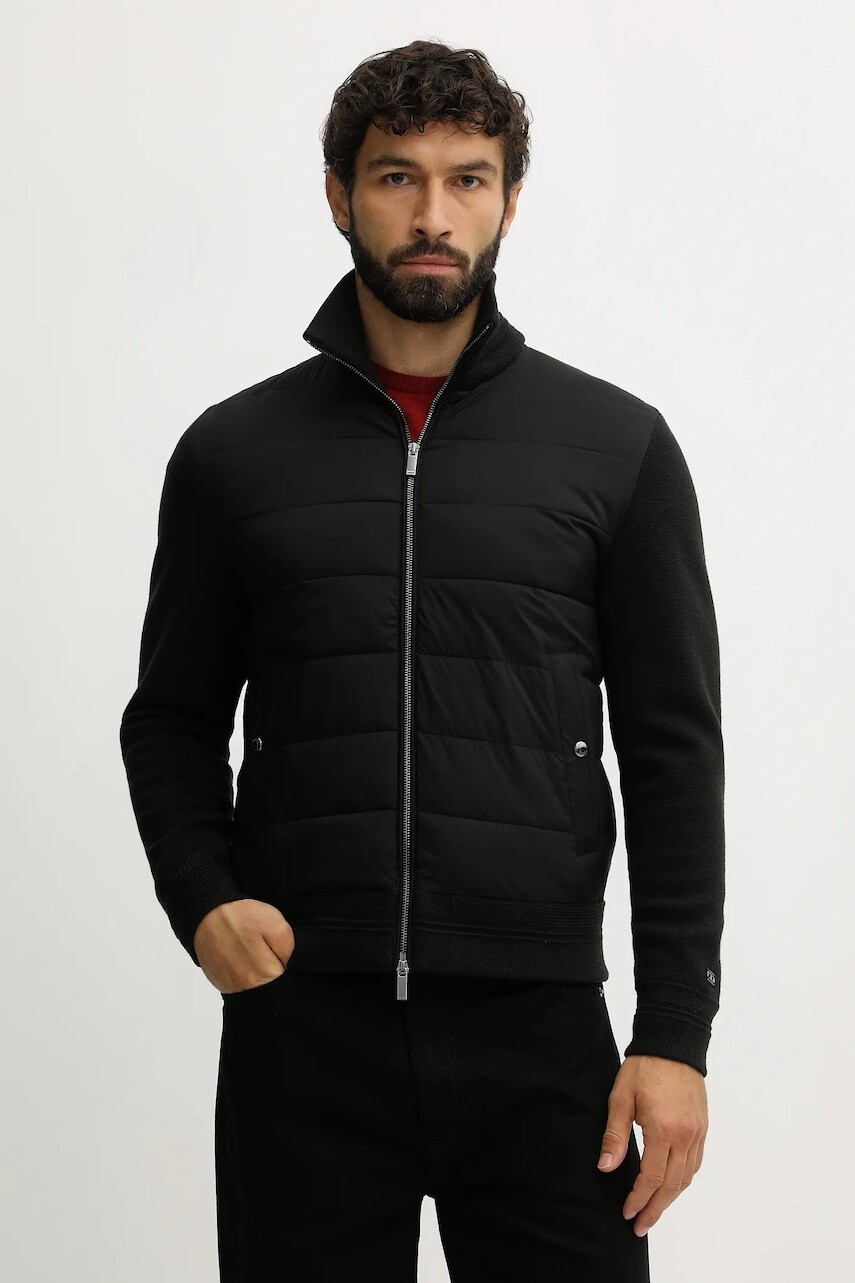 Bunda s prímesou vlny Tommy Hilfiger čierna farba, prechodná, MW0MW40774