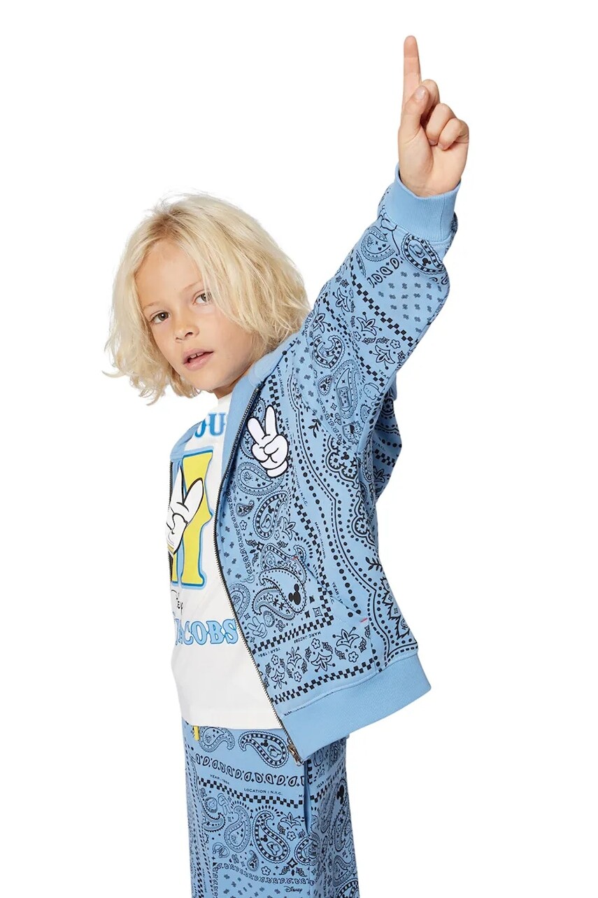 Detská bavlnená mikina Marc Jacobs modrá farba, s kapucňou, s potlačou, W60630