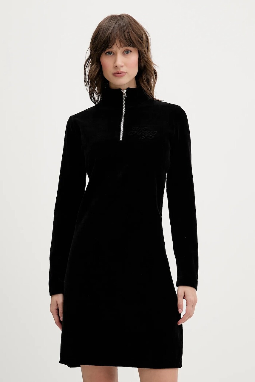 Zamatové šaty Hugo Blue čierna farba, mini, priliehavé, 50549677