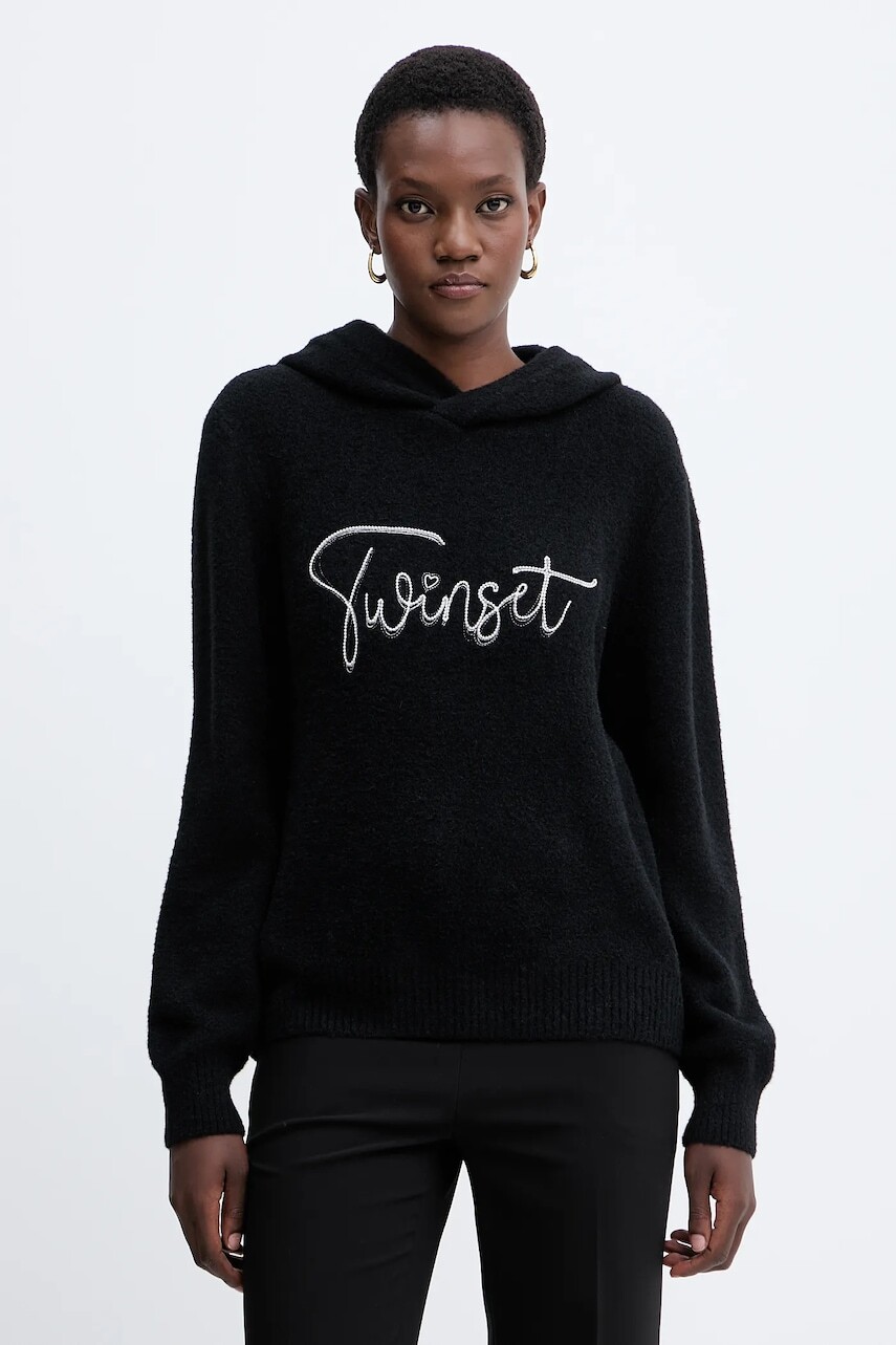 Sveter s prímesou vlny Twinset čierna farba, 252LL3EAA