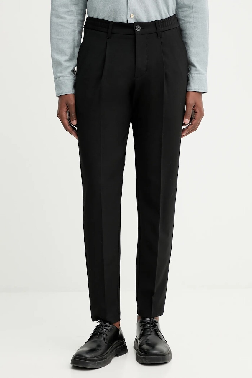 Nohavice s prímesou vlny Marc O'Polo čierna farba, strih chinos, 530021410102