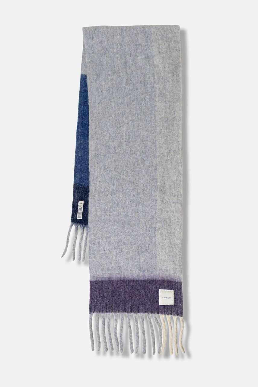 Šál s prímesou vlny Calvin Klein fialová farba, vzorovaný, LV04D8070G