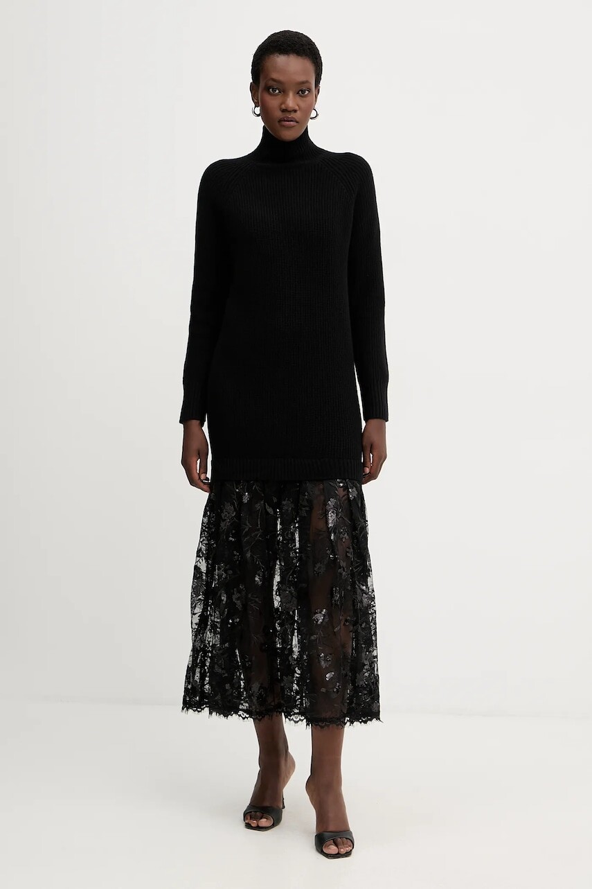 Šaty s prímesou vlny ERMANNO Firenze čierna farba, maxi, rovný strih, 57TQ013E56