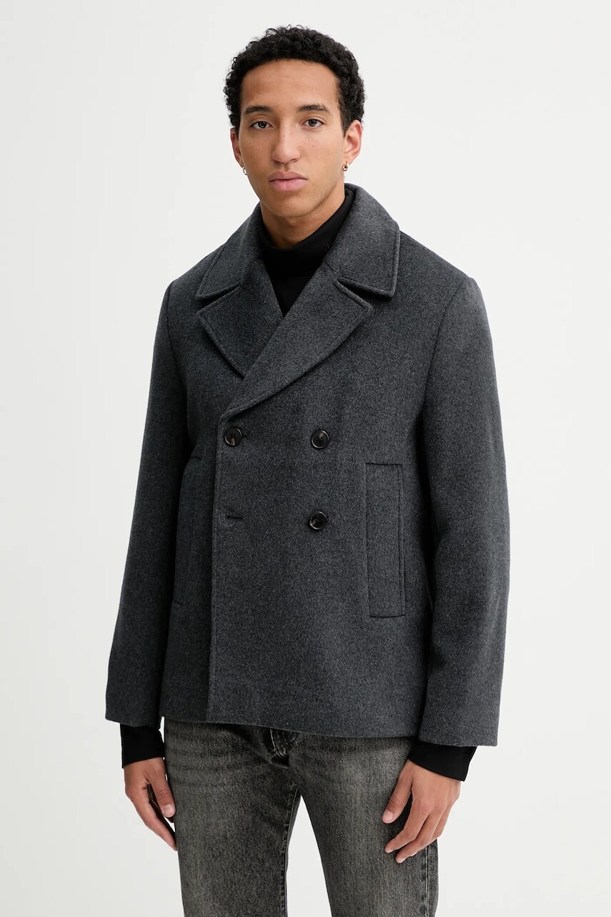 Kabát s prímesou vlny Calvin Klein šedá farba, LV04LD472G