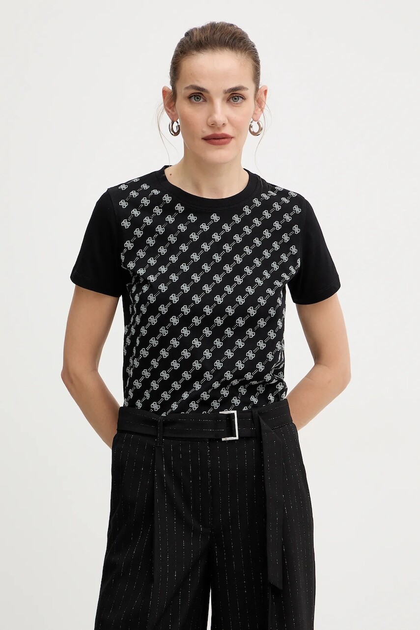 Bavlnené tričko Guess dámske, čierna farba, W5BI21 I3Z14