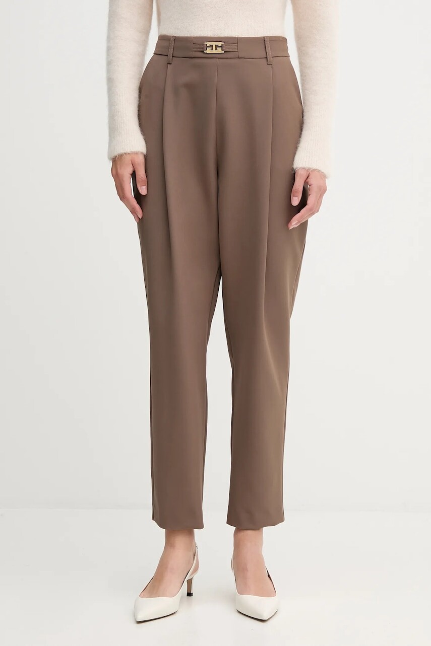 Nohavice Gaudi hnedá farba, cigaretový strih, vysoký pás, 521FD25011