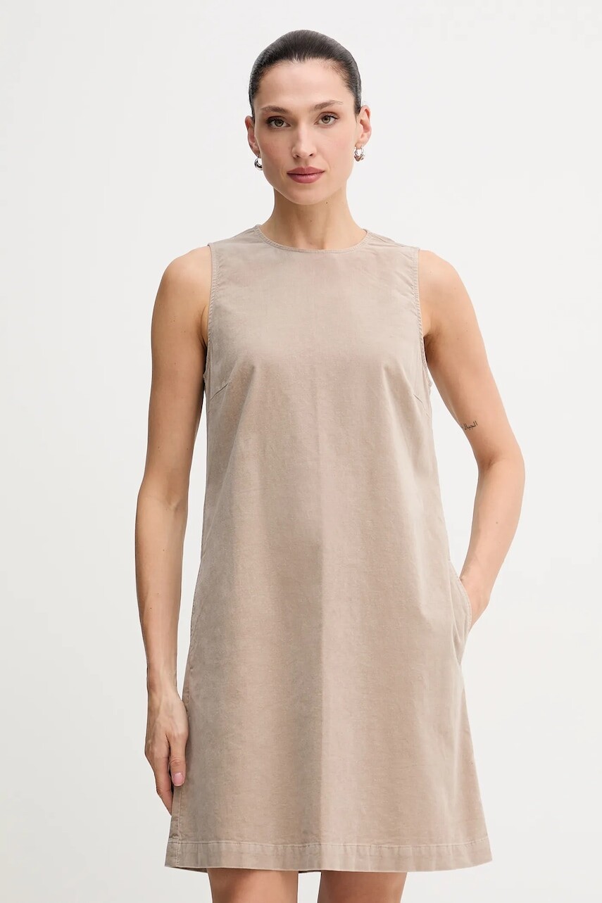 Zamatové šaty Marc O'Polo béžová farba, mini, áčkový strih, 511096821331