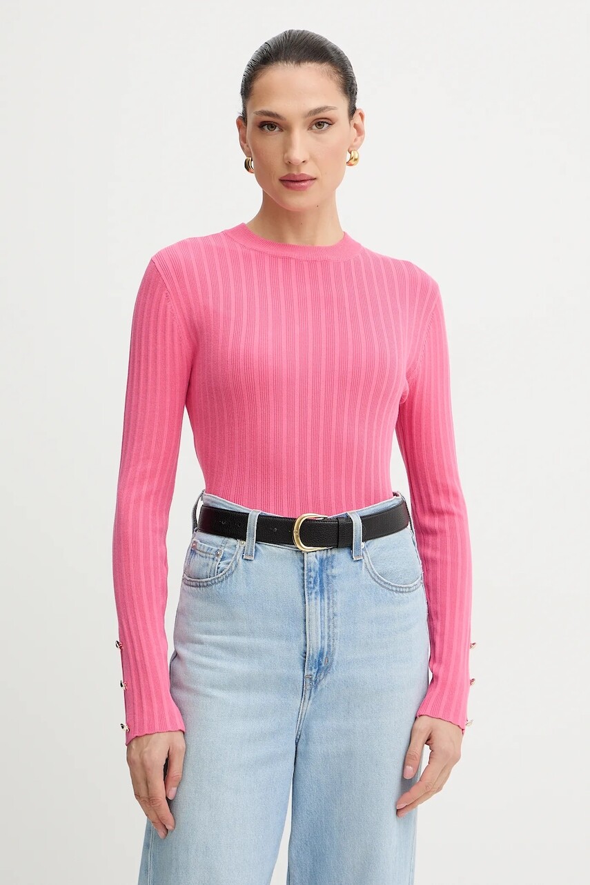 Sveter Morgan ružová farba, ľahký, s polorolákom, MCIELO