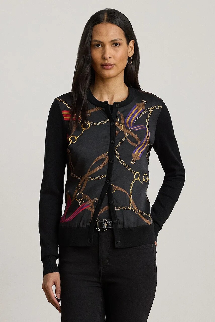 Kardigan zo zmesi bavlny Lauren Ralph Lauren čierna farba, ľahký, 200979651